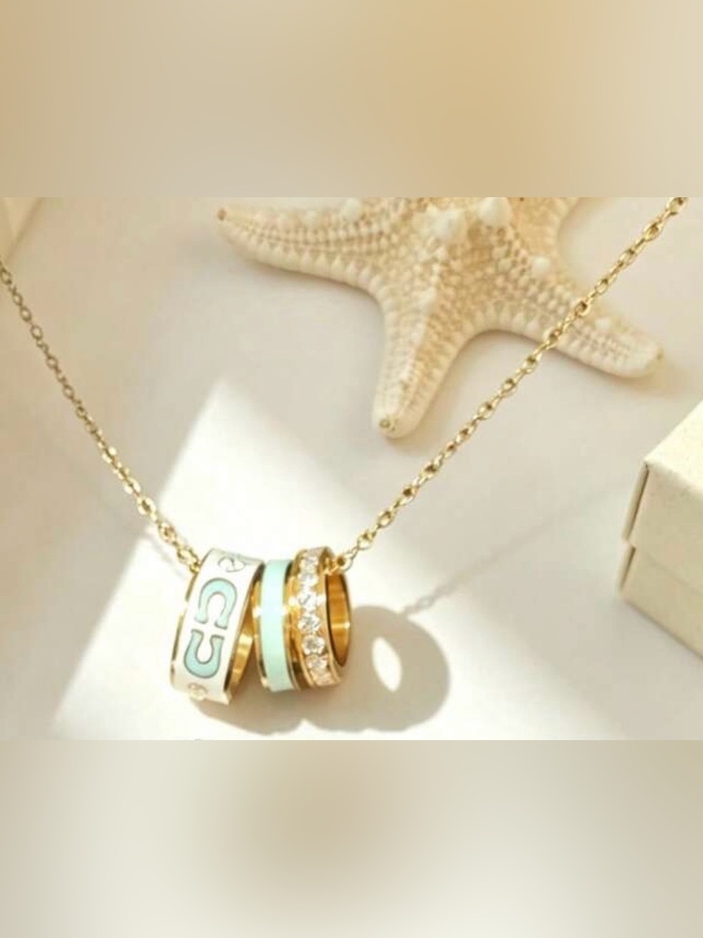Western Necklace Gold and Blue Triple Ring Horseshoe Motif Pendant Necklace